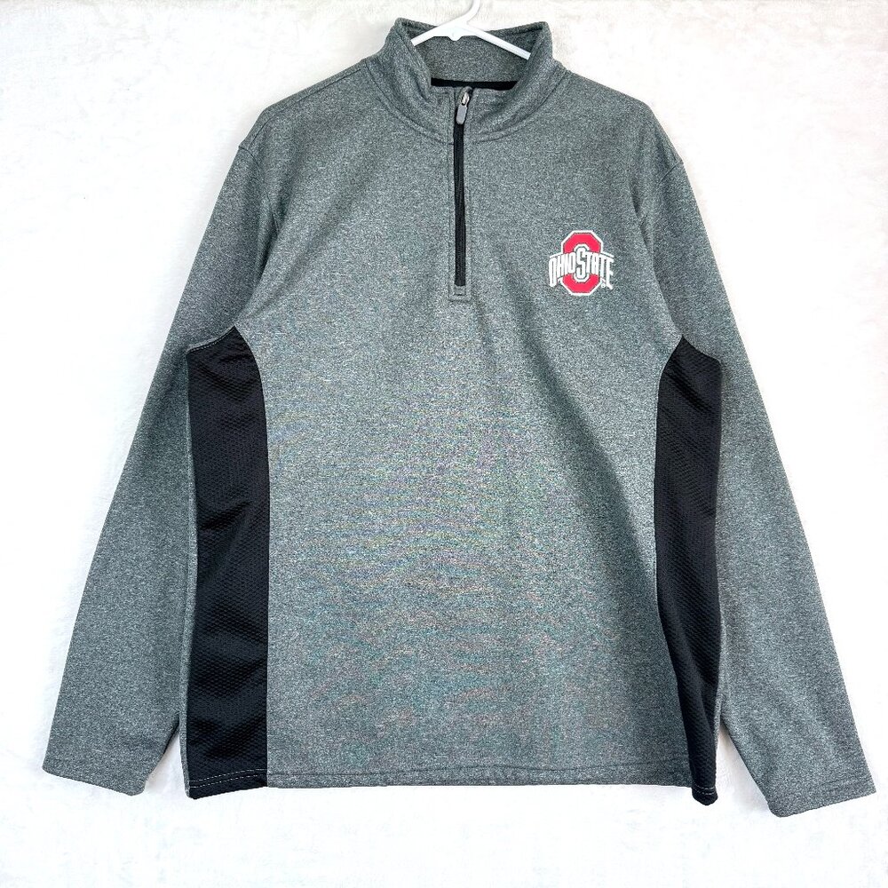 SCARLET & GRAY Ohio State Buckeyes Quarter Zip Fleece Lined Sweatshirt L Gray